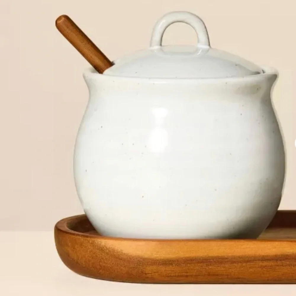 5pc Flared Brim Stoneware Salt & Pepper Cellar Set Vintage Cream - Hearth & Hand